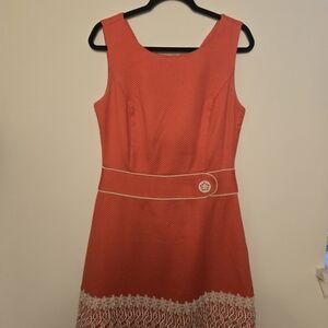 Alexandra Bartlett Sleeveless Coral Dress with Lace Detail